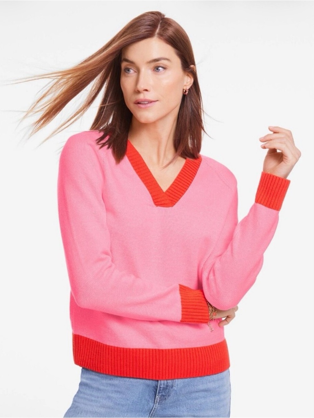 Talbots Women’s Two-Tone V-Neck Sweater